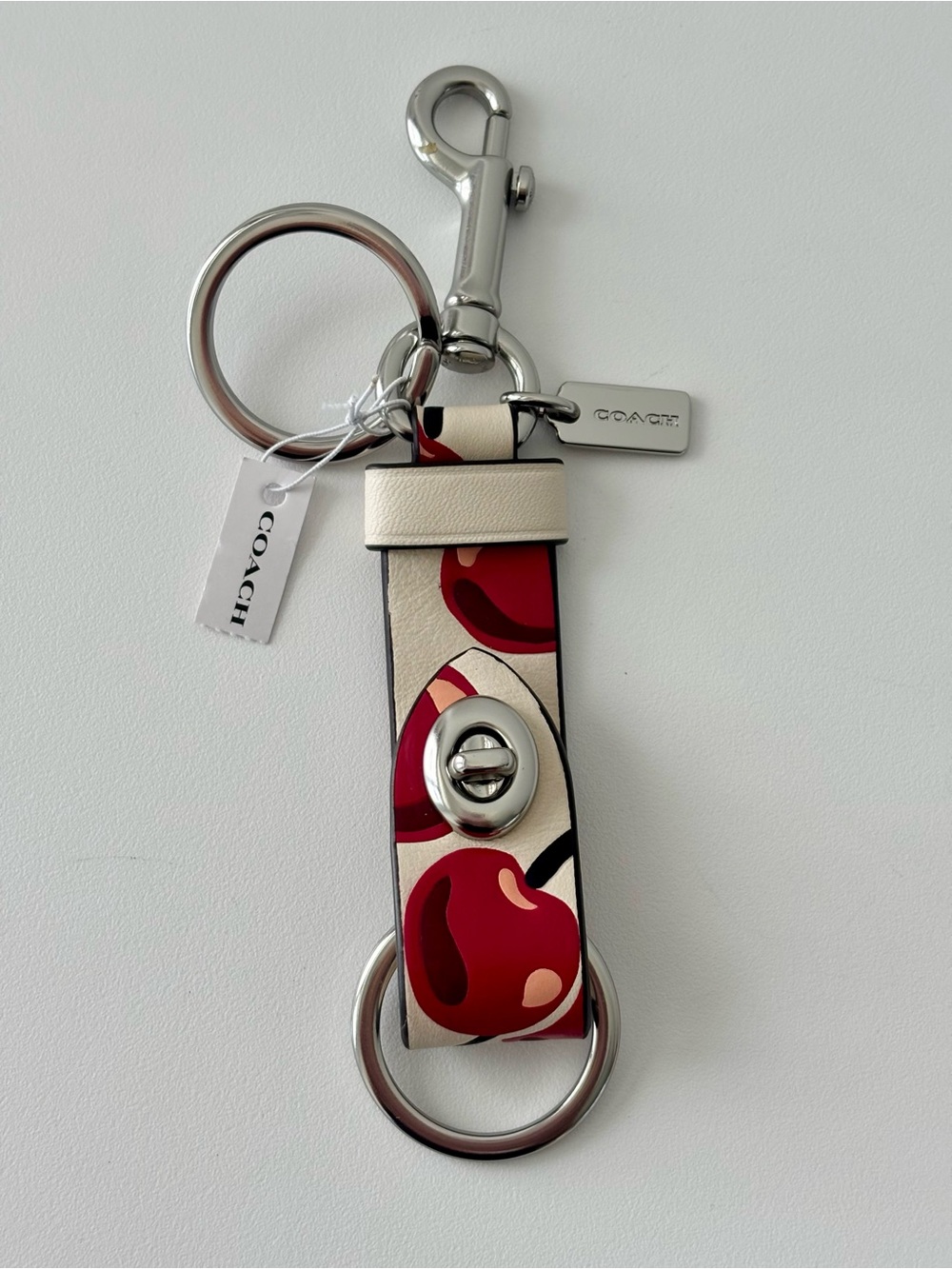 COACH Trigger Snap Bag Charm with Cherry Print. NWT